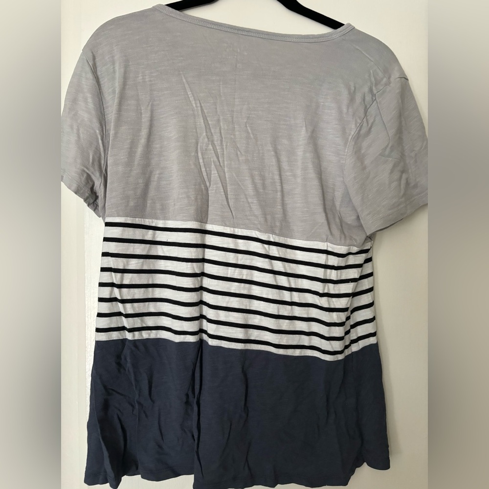 Maurices Gray, White & Navy Striped Colorblock Tee